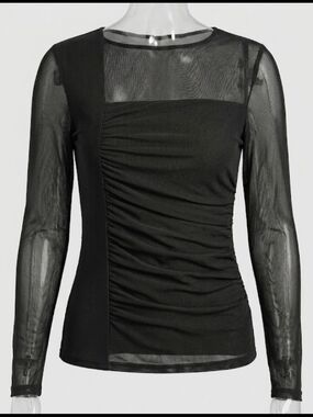 ​🖤 DKNY Asymmetric Ruched Mesh Top ​Stunning vintage-inspired DKNY long sleeve